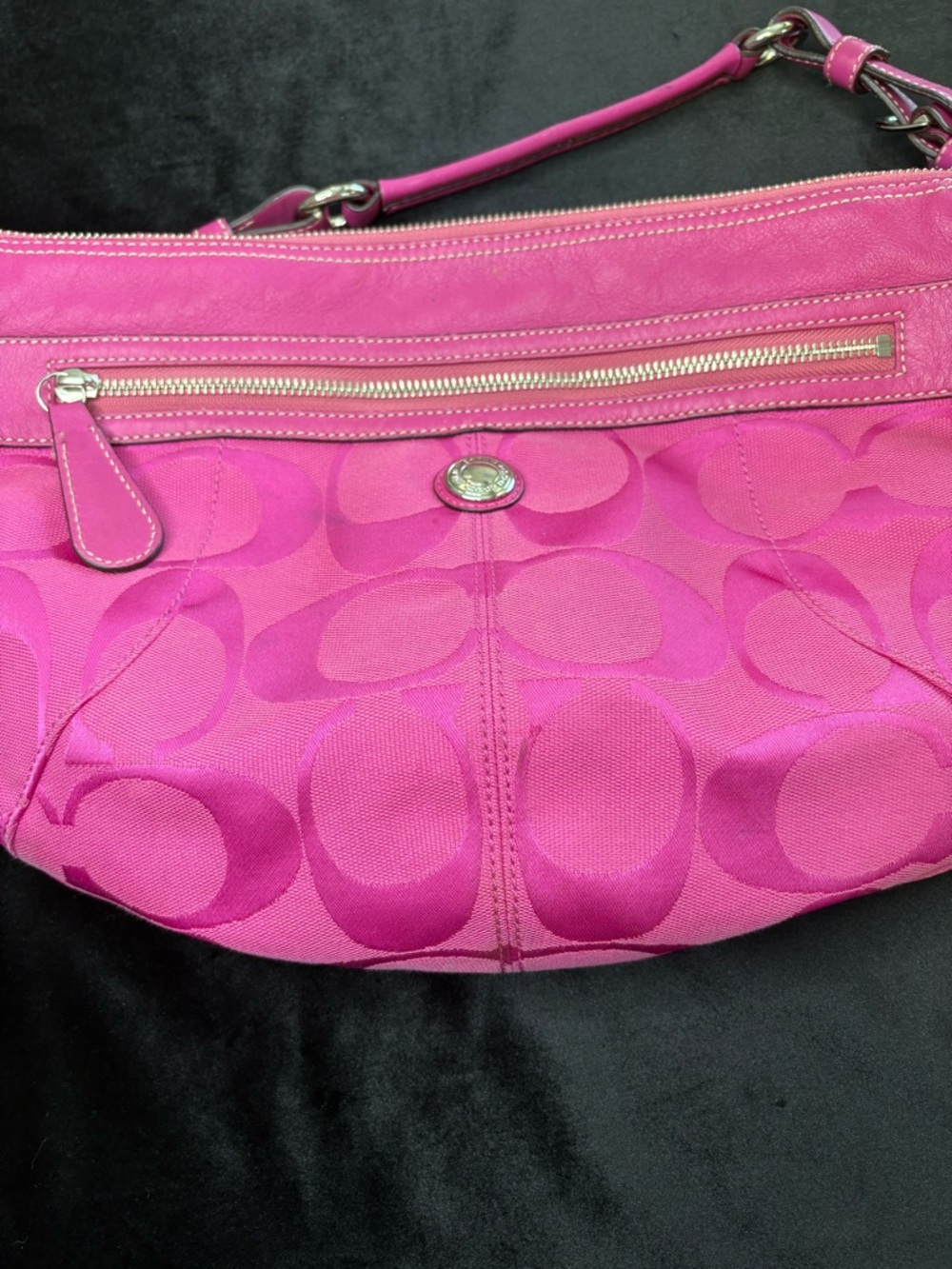 🔥🔥🔥Coach Rare Laura Signature Canvas Leather Should Bag Vibrant Pink - Picture 14 of 16